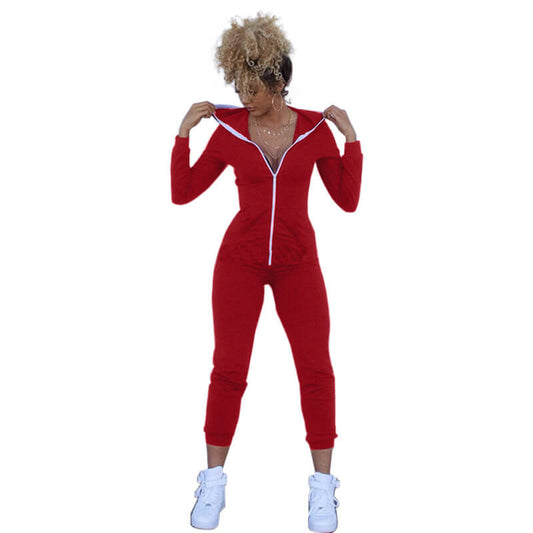 Bodycon Sports Fitting Hooded Jumpsuits