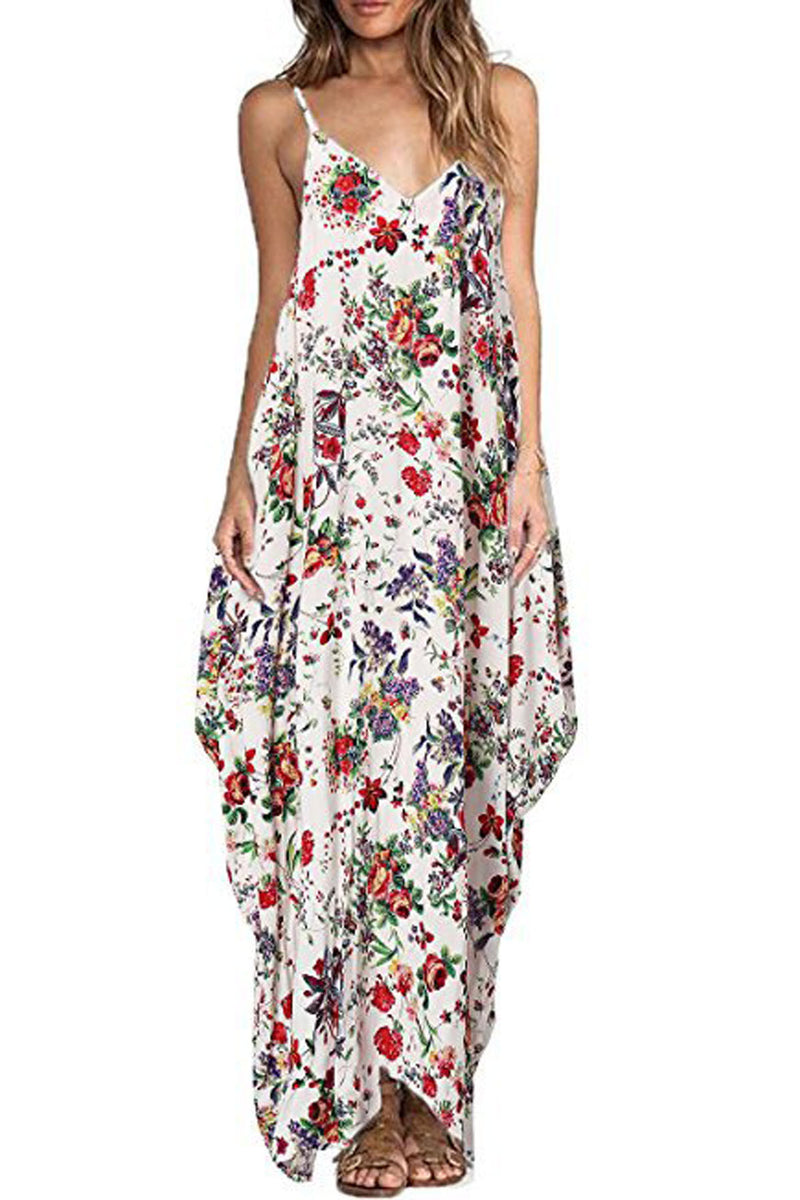 Loose Floral Print Spaghetti Straps Loose Long Dress – May Your Fashion