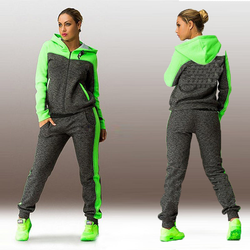 3 Piece Sets Plus Size Solid Women Sport Running Set Loose Hoodies Zippers Long Pant Women Tracksuits Suits