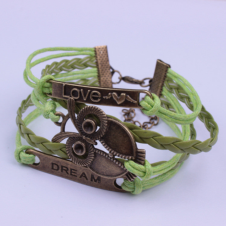 Green Love Dream Owl Handmade Bracelet