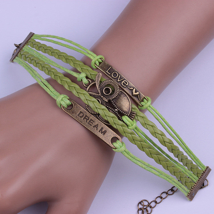 Green Love Dream Owl Handmade Bracelet