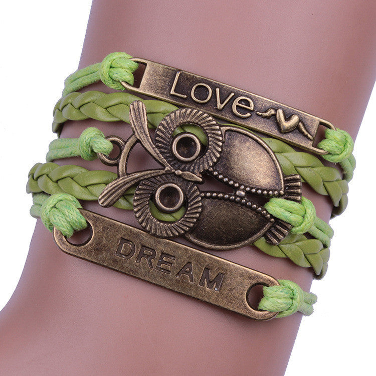 Green Love Dream Owl Handmade Bracelet