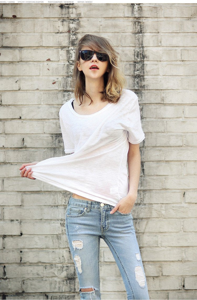 Scoop Short Sleeves Pure Color Casual Loose T-shirt - Meet Yours Fashion - 4