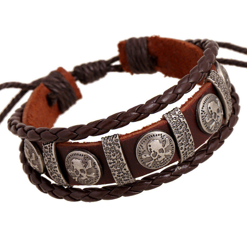 Personality Skull Leather Woven Bracelet