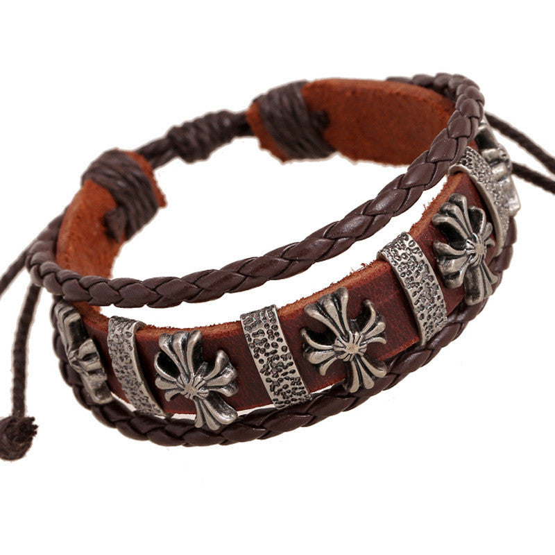 Fashoin Cross Beaded Leather Bracelet