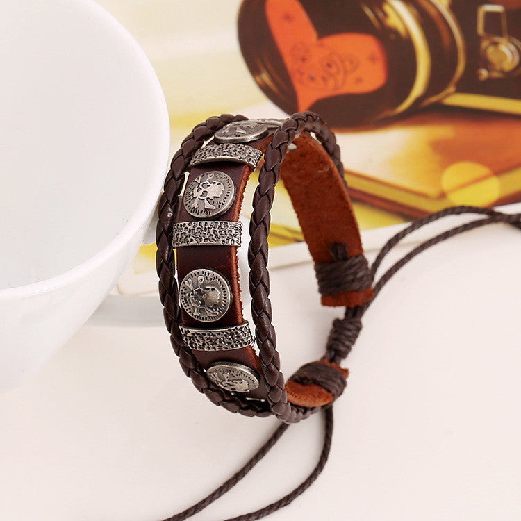 Personality Skull Leather Woven Bracelet