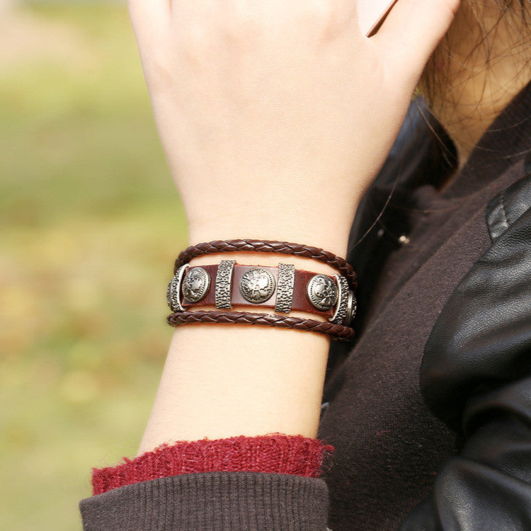 Personality Skull Leather Woven Bracelet