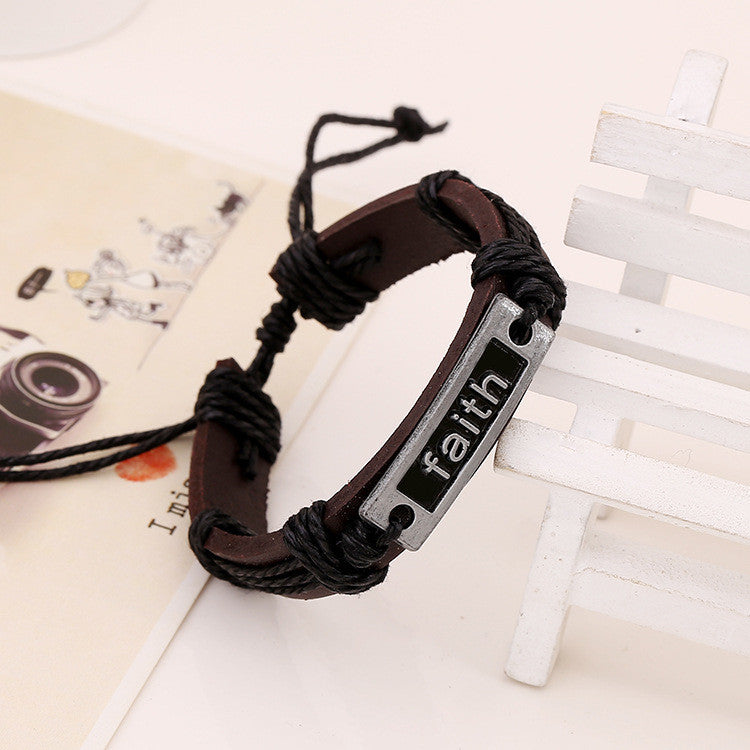 Retro Faith Leather Bracelet