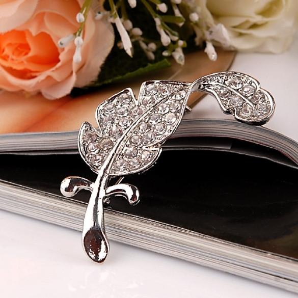 Elegant Women Lady Feather-Like Leaf Rhinestone Breastpin Brooch Pin Decoration - Oh Yours Fashion