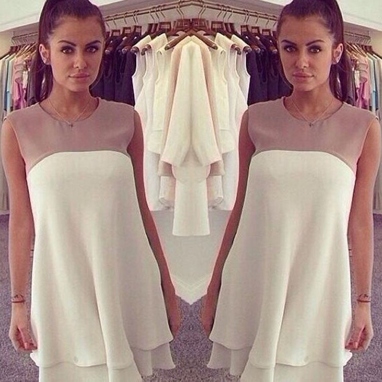 Scoop Sleeveless Ruffled Casual Patchwork Lovely Dress