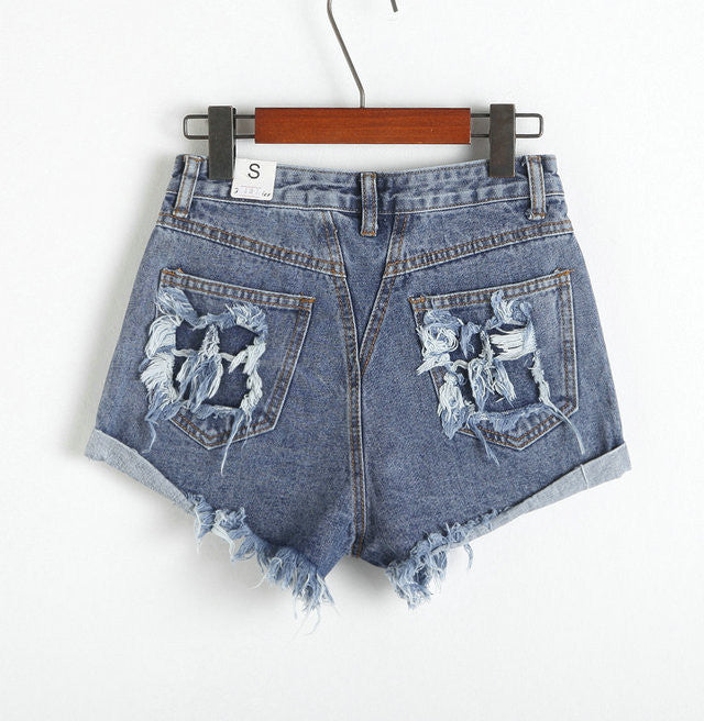 Rough Edges Holes High Waist Wide Leg Denim Shorts