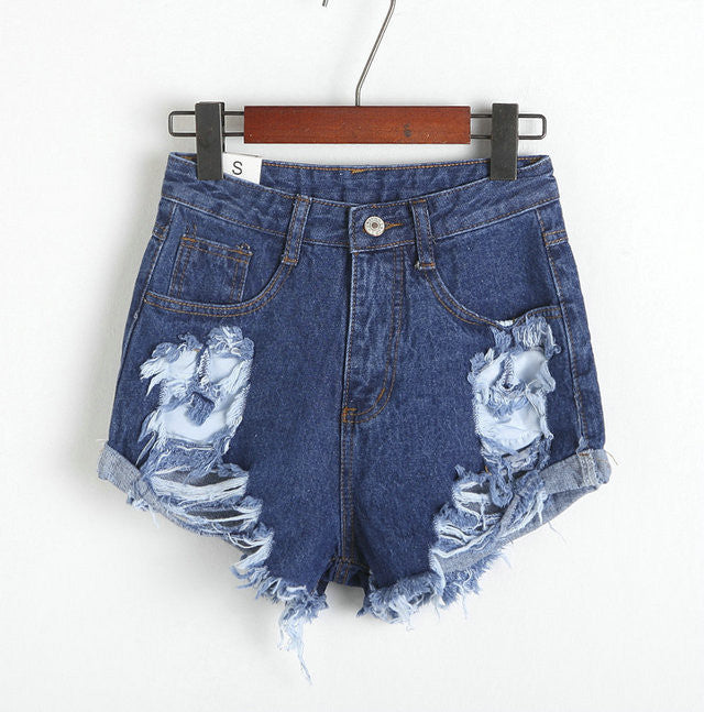 Rough Edges Holes High Waist Wide Leg Denim Shorts