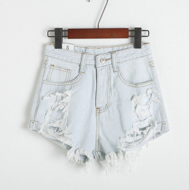 Rough Edges Holes High Waist Wide Leg Denim Shorts