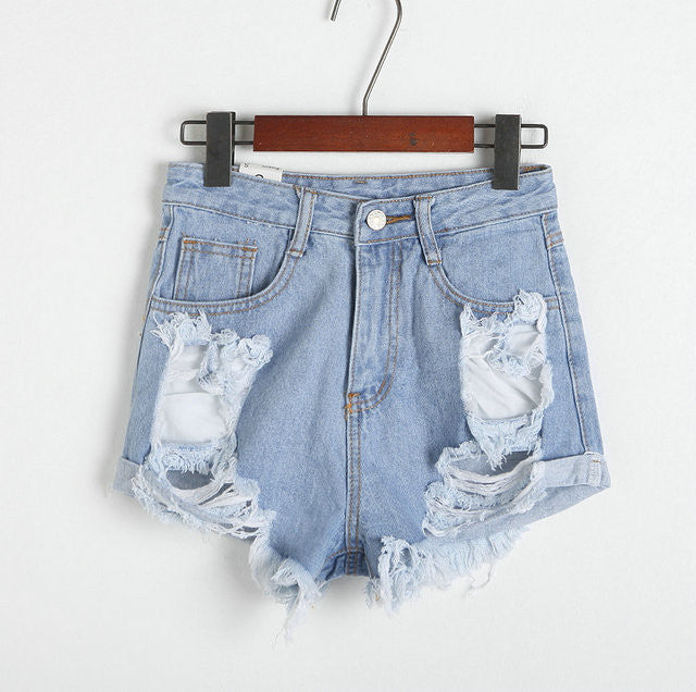 Rough Edges Holes High Waist Wide Leg Denim Shorts