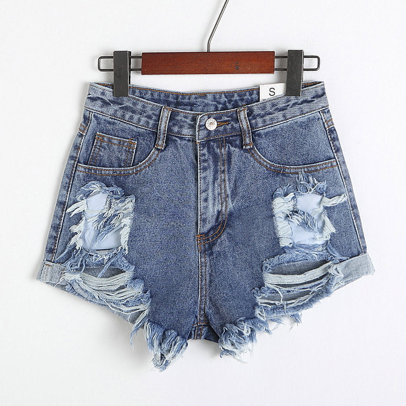 Rough Edges Holes High Waist Wide Leg Denim Shorts