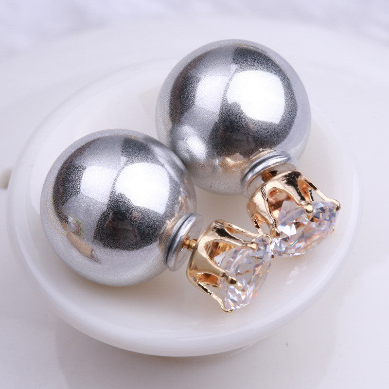 Fashion Crystal Zircon Double Pearl Earring