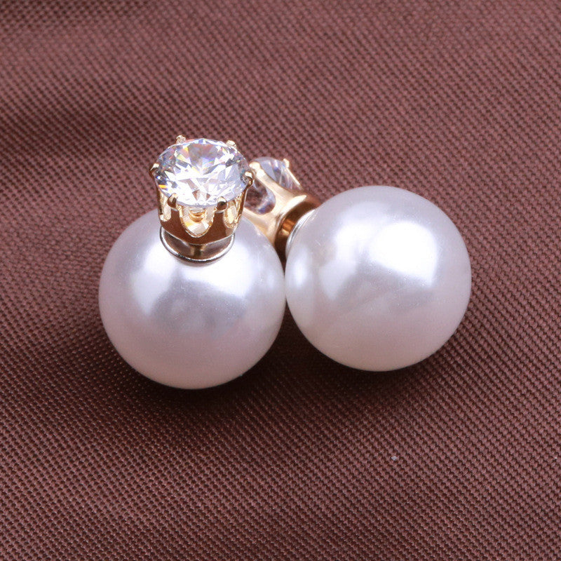 Fashion Crystal Zircon Double Pearl Earring