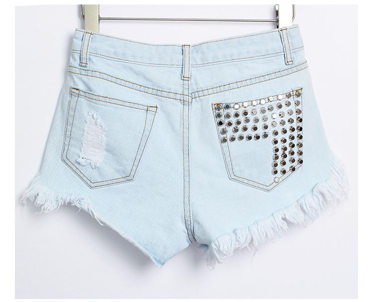Rivet Tassel Irregular Hole Ripped Rough Edges High Waist Shorts - Meet Yours Fashion - 10