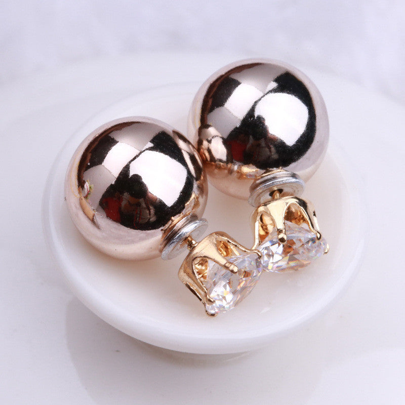 Fashion Crystal Zircon Double Pearl Earring