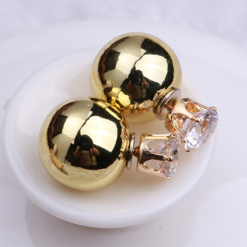 Fashion Crystal Zircon Double Pearl Earring