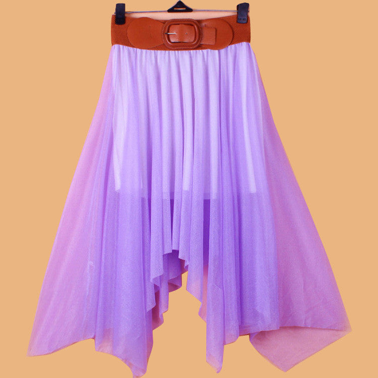 Chiffon Irregular Bohemian Flare Pleated Beach Middle Belt Skirt - May Your Fashion - 8