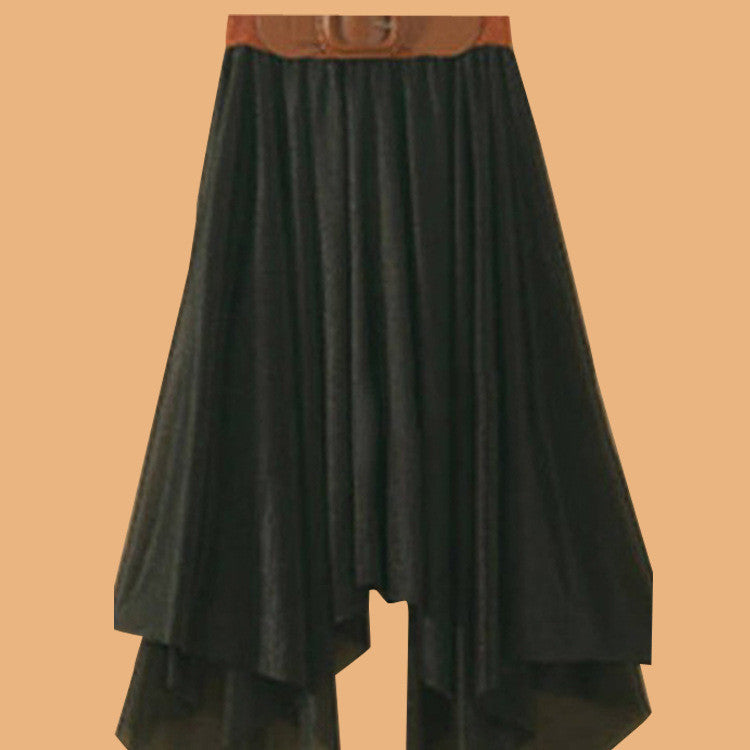 Chiffon Irregular Bohemian Flare Pleated Beach Middle Belt Skirt - May Your Fashion - 3