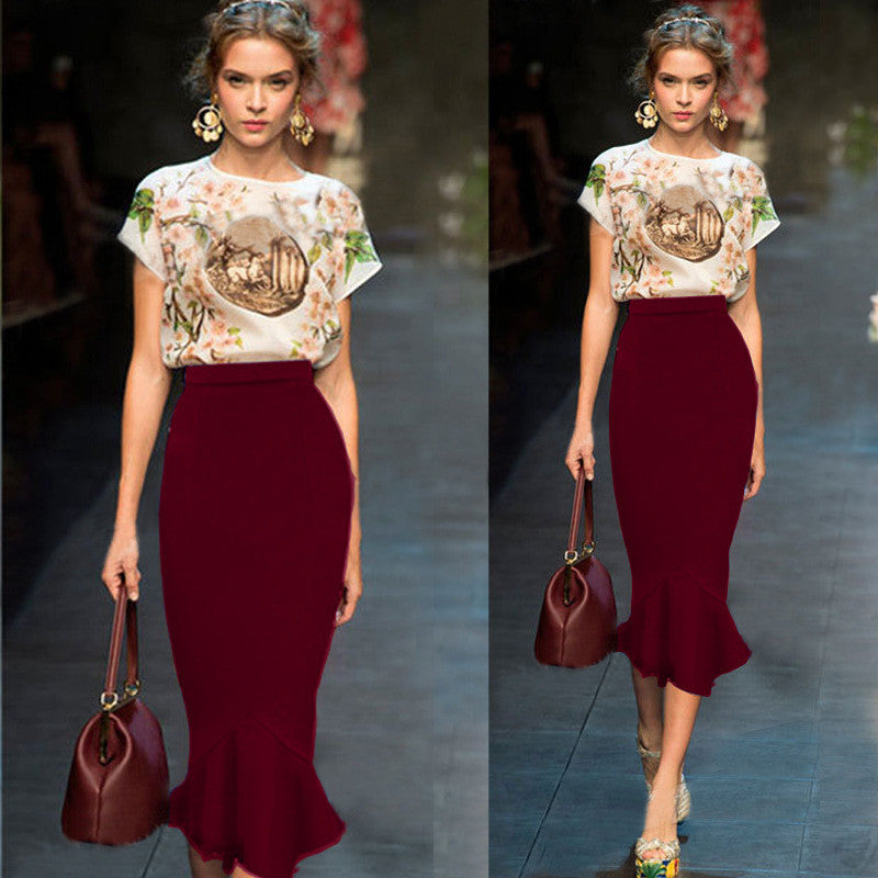 Mermaid Pure Color Slim Hot Middle Skirt - May Your Fashion - 4