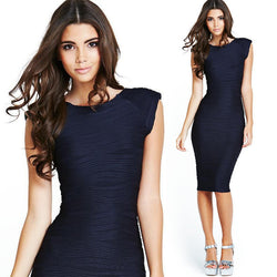 Scoop Sleeveless Knee-length Fold The Wave Grain Pencil Dress