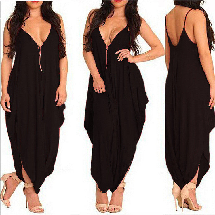 Spaghetti Strap Solid Loose Sleeveless Jumpsuit
