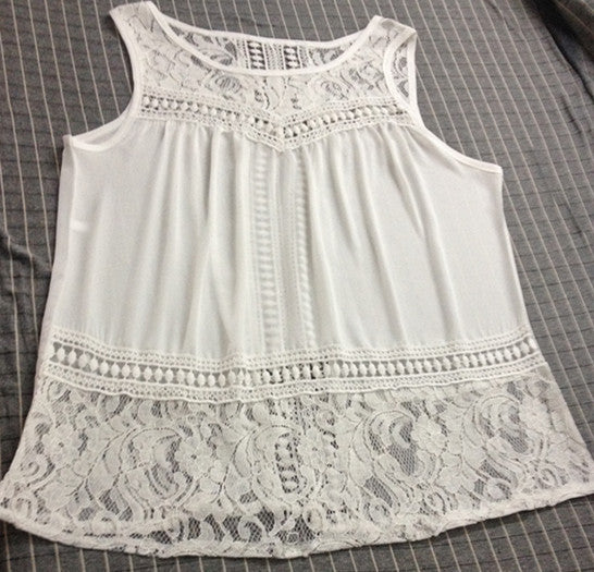 Sleeveless Scoop Lace Patchwork Spilt Crochet Blouse - May Your Fashion - 5