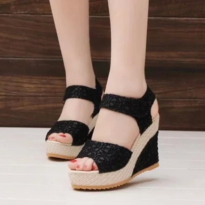 Hollow Out Breathable Velcro Wedge Sandals