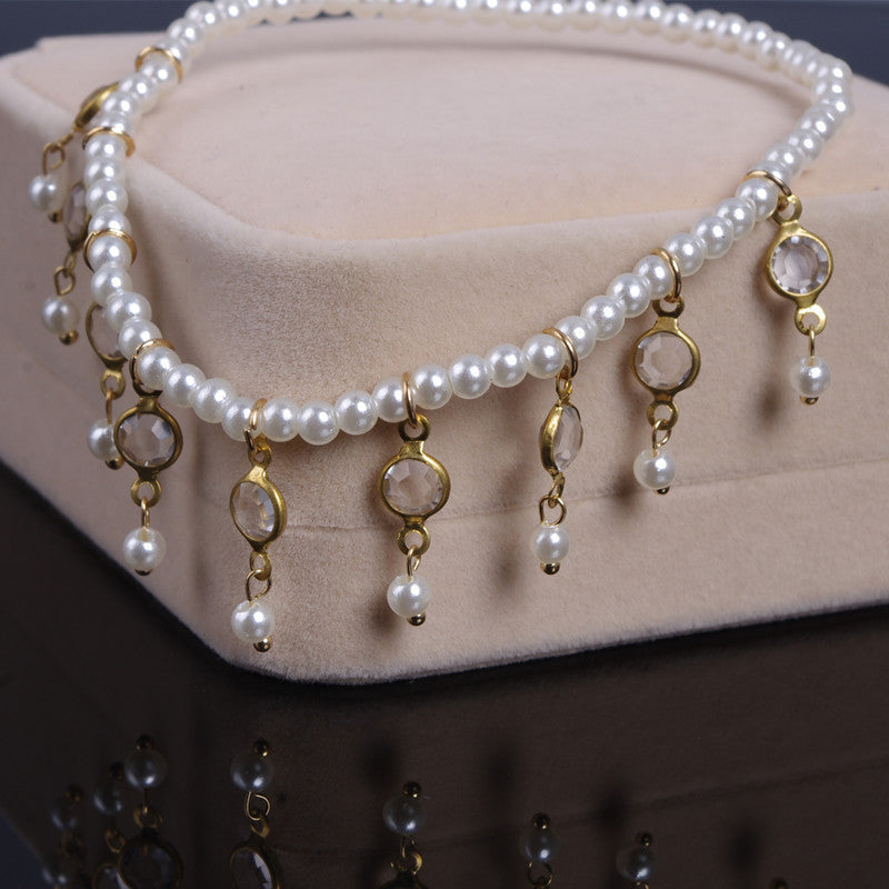 Pearl Crystal Tassel Single Anklet