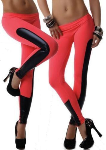 Silk Low Waist Pu Patchwork 9/10 Skinny Sport Yoga Leggings