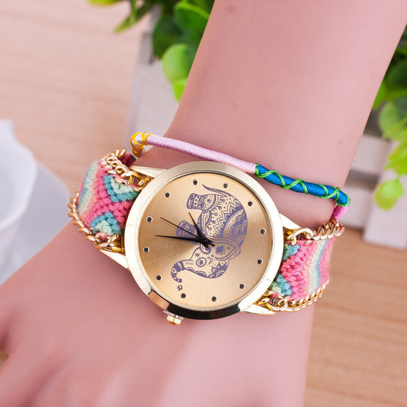 Hand-woven Elephant Rope Bracelet Watch