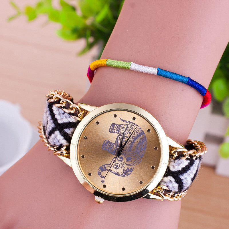 Hand-woven Elephant Rope Bracelet Watch