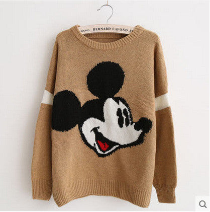 Mickey Print Fashion Scoop Long Sleeve Loose Students Sweater