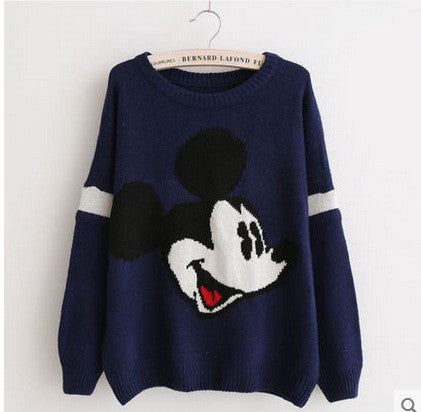 Mickey Print Fashion Scoop Long Sleeve Loose Students Sweater