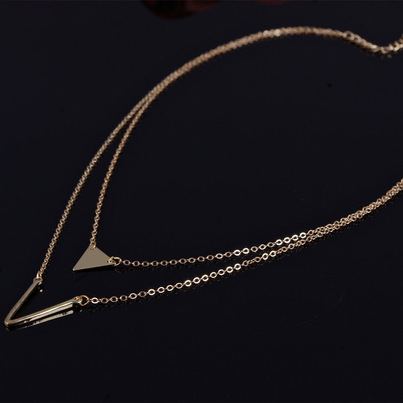 V Pendant Triangle Sequins Multilayer Necklace