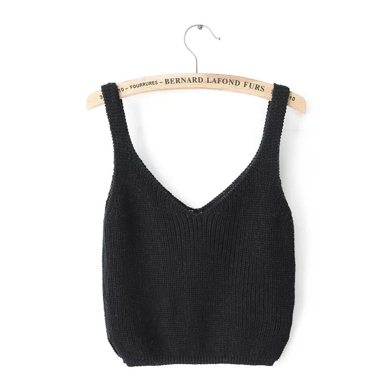 Knitting Spaghetti Strap V-neck Pure Color Vest - May Your Fashion - 6