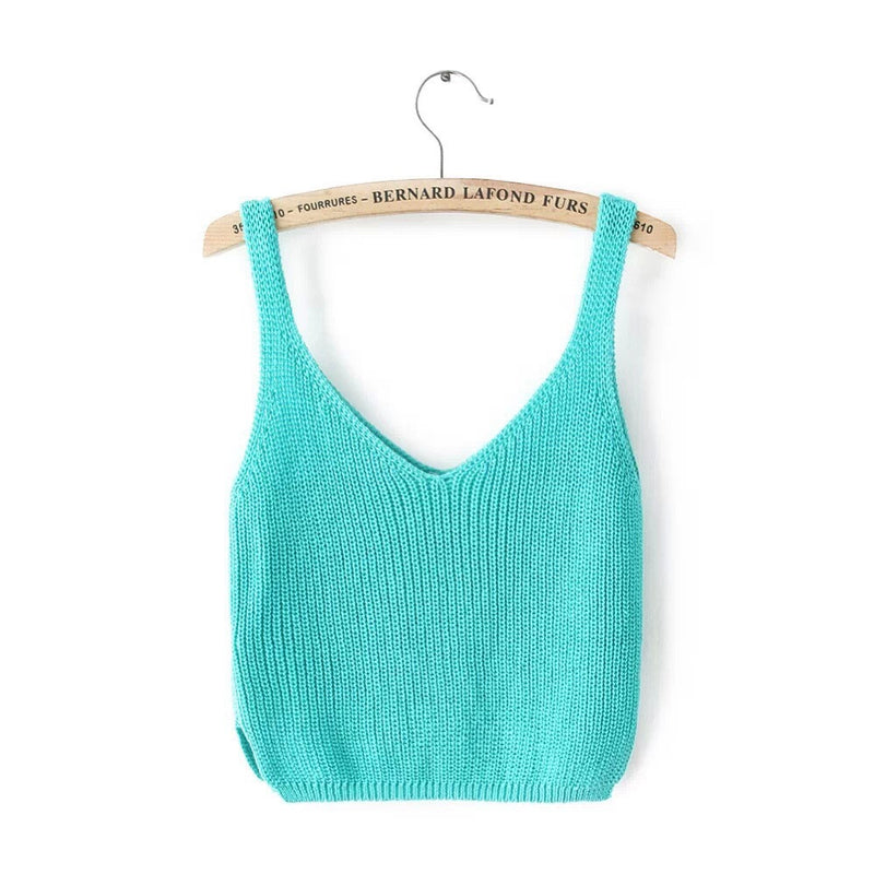 Knitting Spaghetti Strap V-neck Pure Color Vest - May Your Fashion - 8
