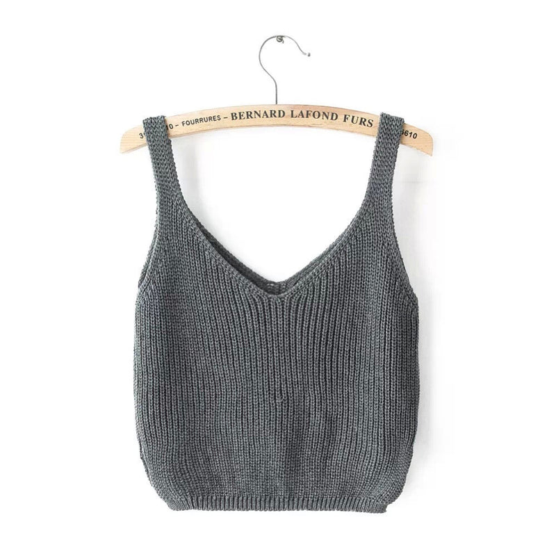 Knitting Spaghetti Strap V-neck Pure Color Vest - May Your Fashion - 5