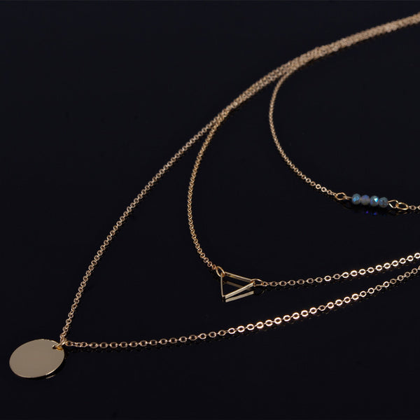 Crystal Beads Hollow Out Triangle Sequins Necklace