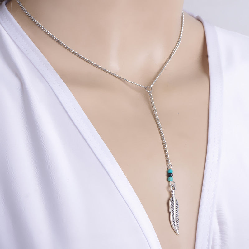 Bohemia Vintage Handmade Crystal Feather Necklace