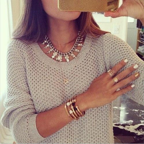 Round Collar Hollow Out Casual Sweater