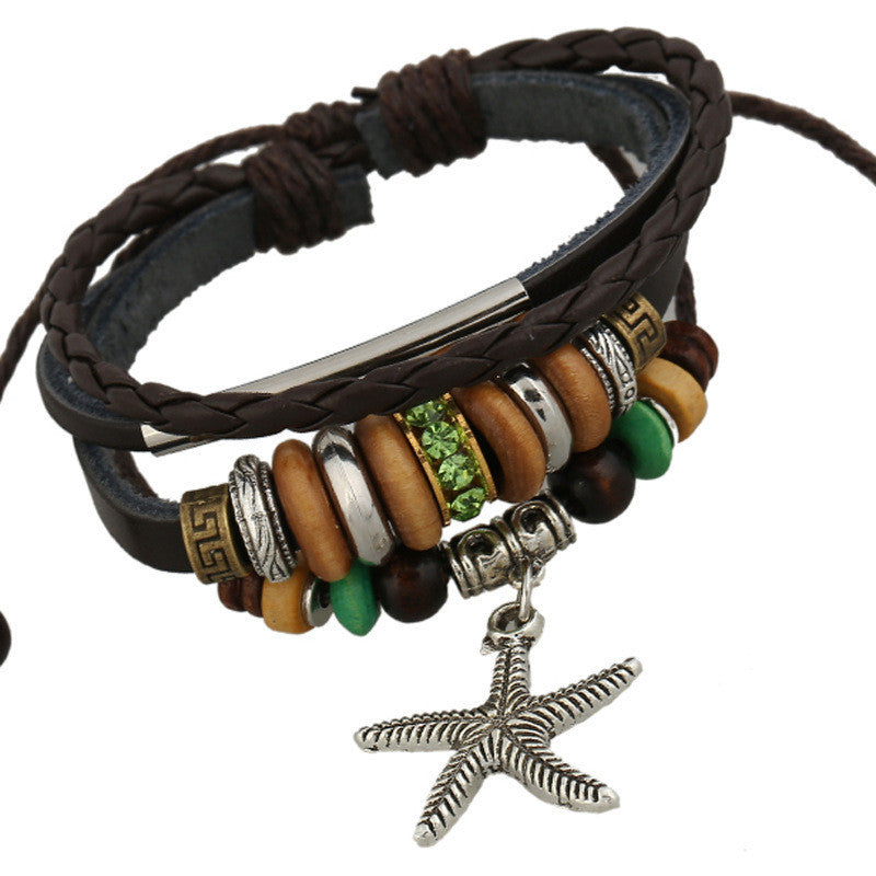 Starfish Pendant Beaded Woven Bracelet