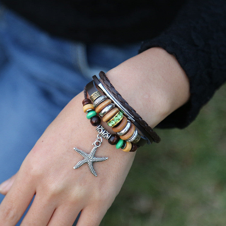 Starfish Pendant Beaded Woven Bracelet