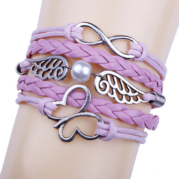 Romantic Pink Butterfly Hand-made Leather Cord Bracelet