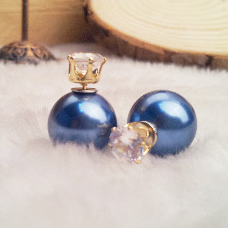Fashion Crystal Zircon Double Pearl Earring