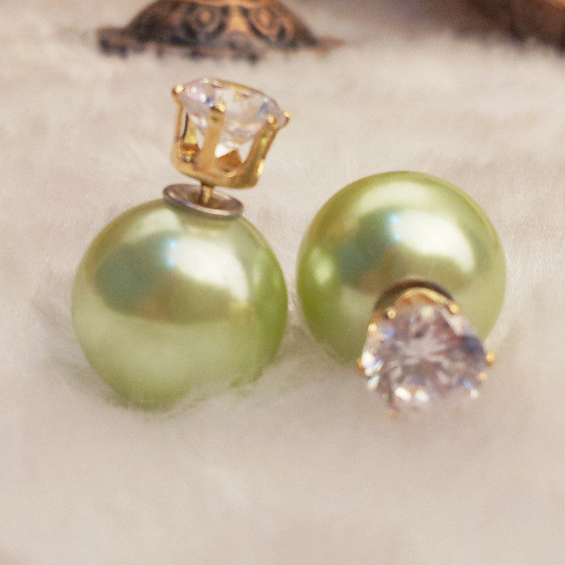 Fashion Crystal Zircon Double Pearl Earring