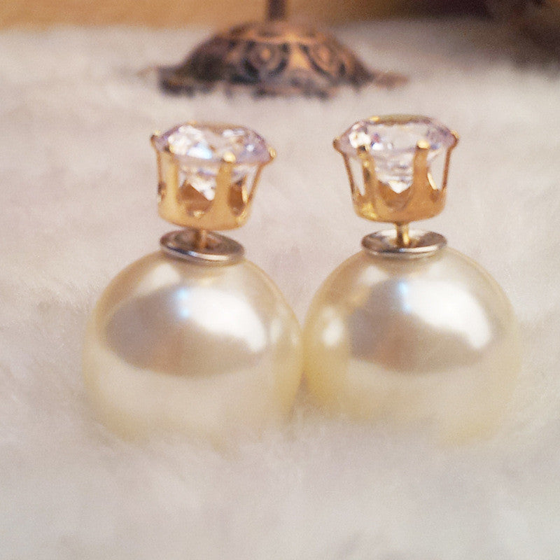 Fashion Crystal Zircon Double Pearl Earring